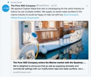 Marine industry can avoid single-use plastic bottled water