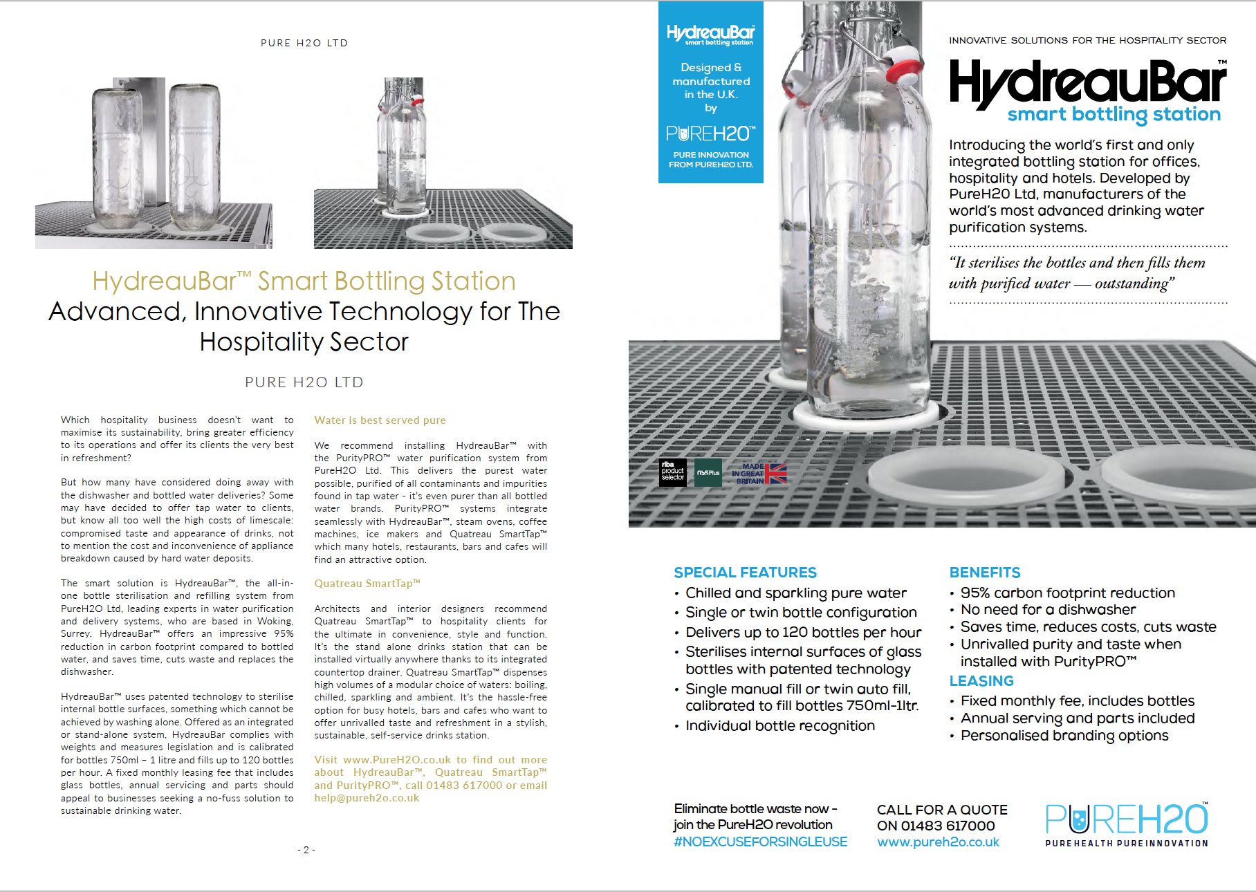 HydreauBar water bottling station for the hospitality industry